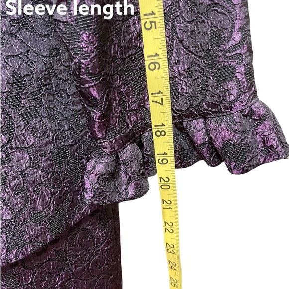 Jessica Howard Deep Plum Dress with Black Lace Overlay and Ruffled Sleeves - Picture 5 of 6